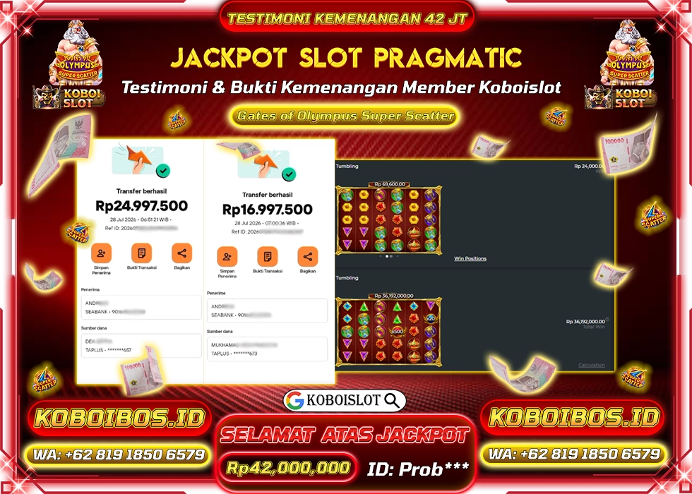 BUKTI KEMENANGAN SLOT GACOR GATES OF OLYMPUS SUPER SCATTER Rp42.000.000,- LUNAS